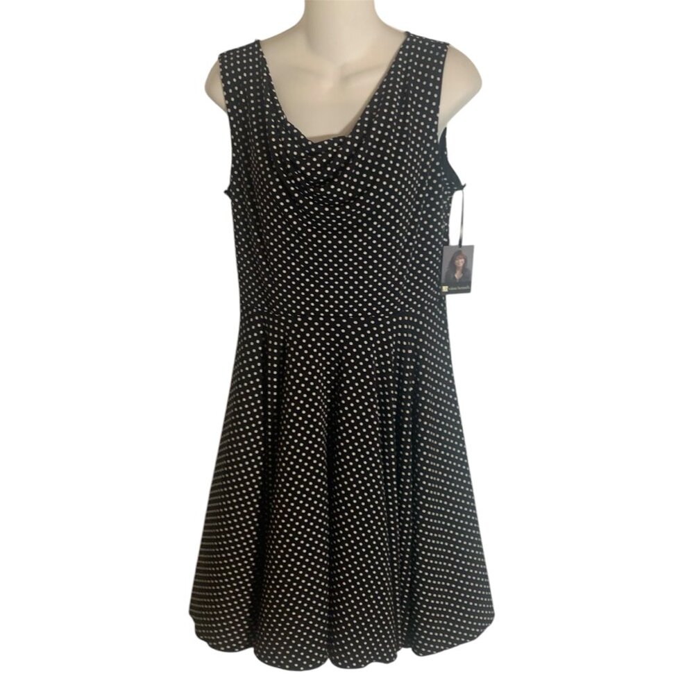 Valerie Bertinelli Black &  White Polka Dot Cowl Neck Dress Sz 10 NWT